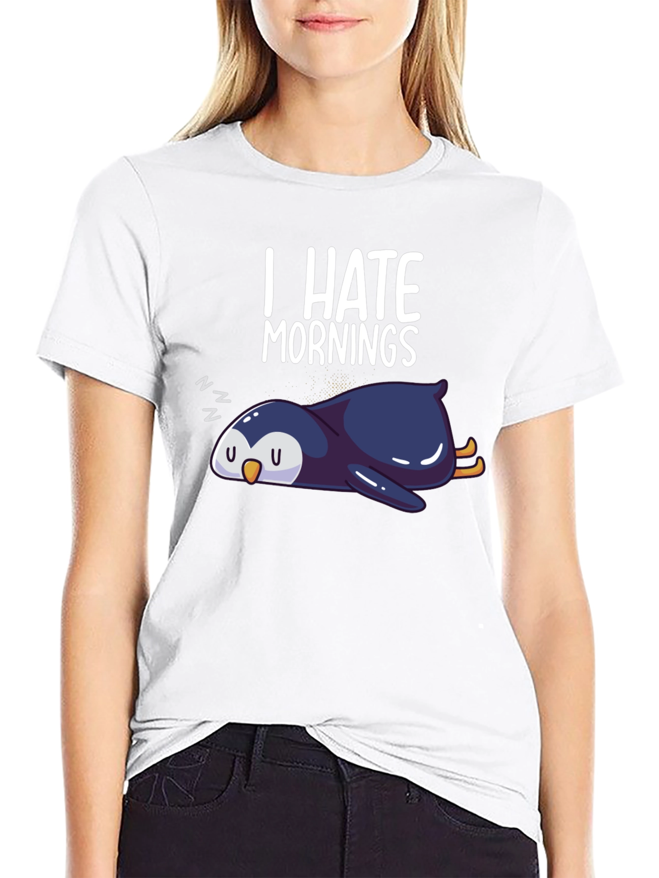 Black I Hate Mornings Penguin Graphic Tee - Black view 9