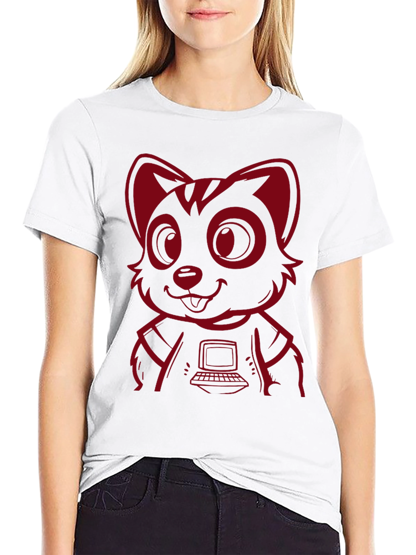 Black Red Raccoon Programmer T-Shirt - Cool Cartoon Design view 9