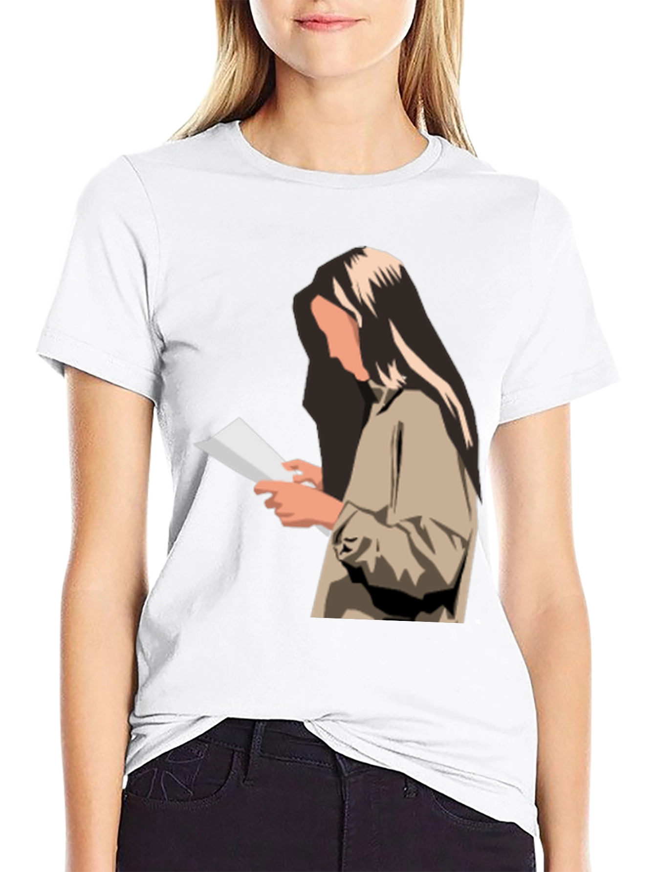 Black Stylish Graphic Print T-Shirt - Reading Woman Design view 9