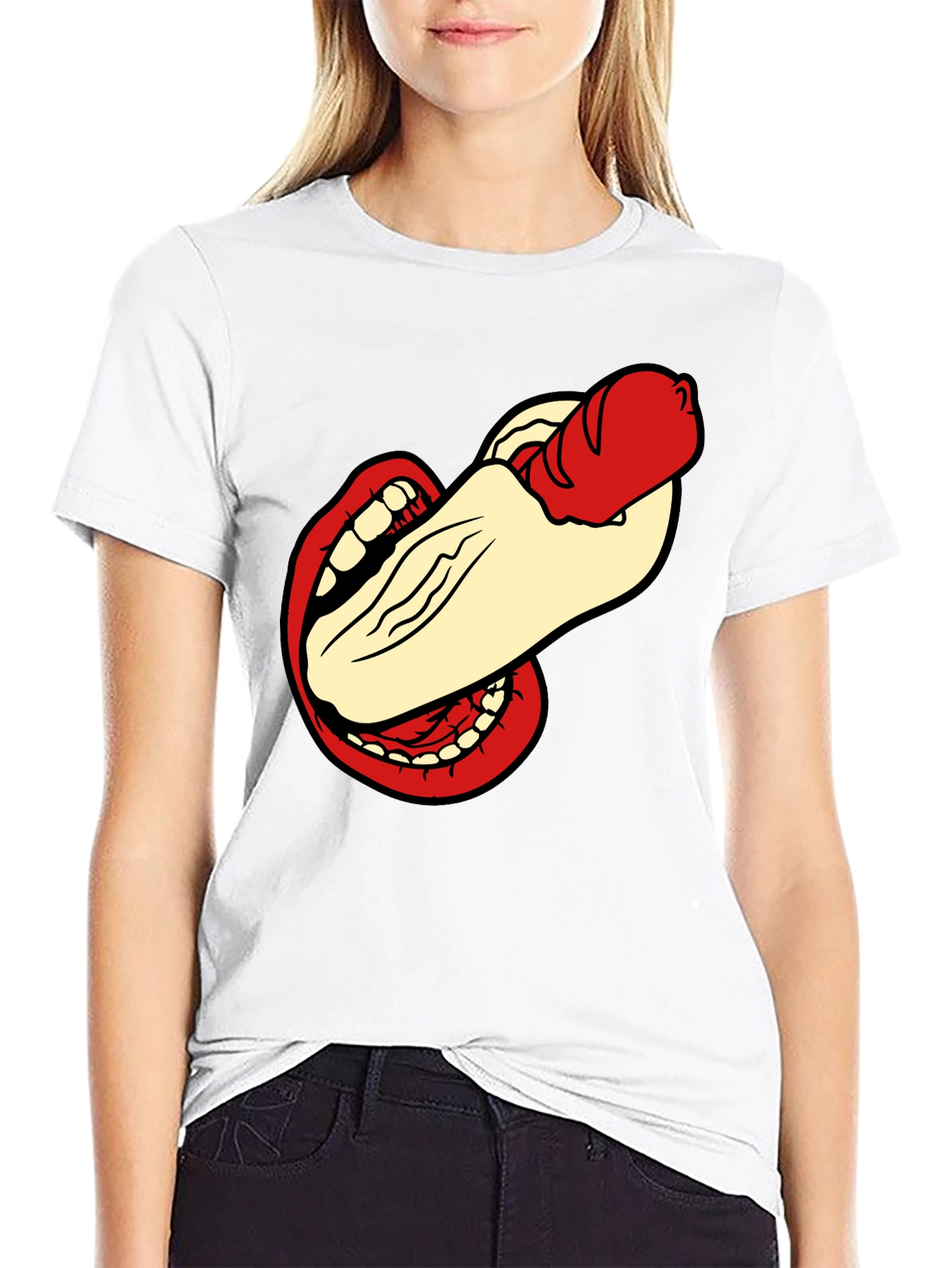 Black Humorous Hot Dog Bite Black T-Shirt view 9
