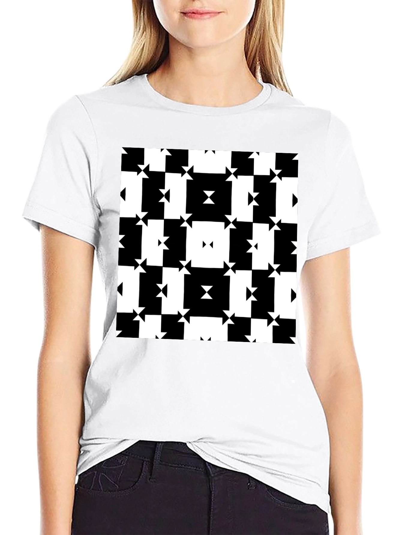 Black Geometric Pattern Tee - Modern Black & White Design view 9