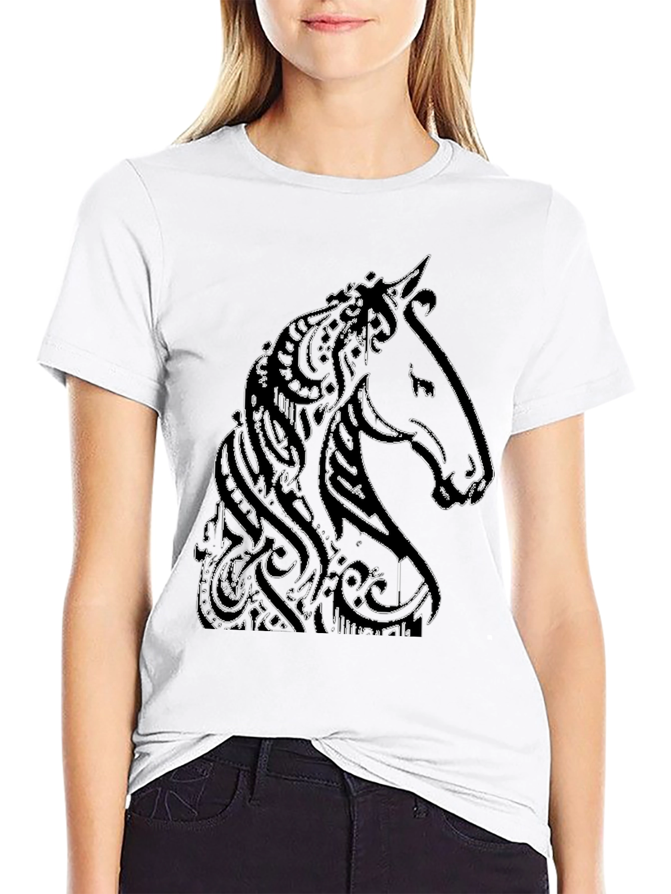 Black Abstract Horse Graphic Tee - Black view 9