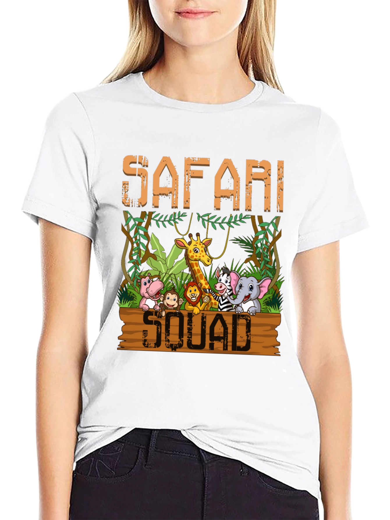 Black Safari Squad T-Shirt - Jungle Animal Cartoon view 9