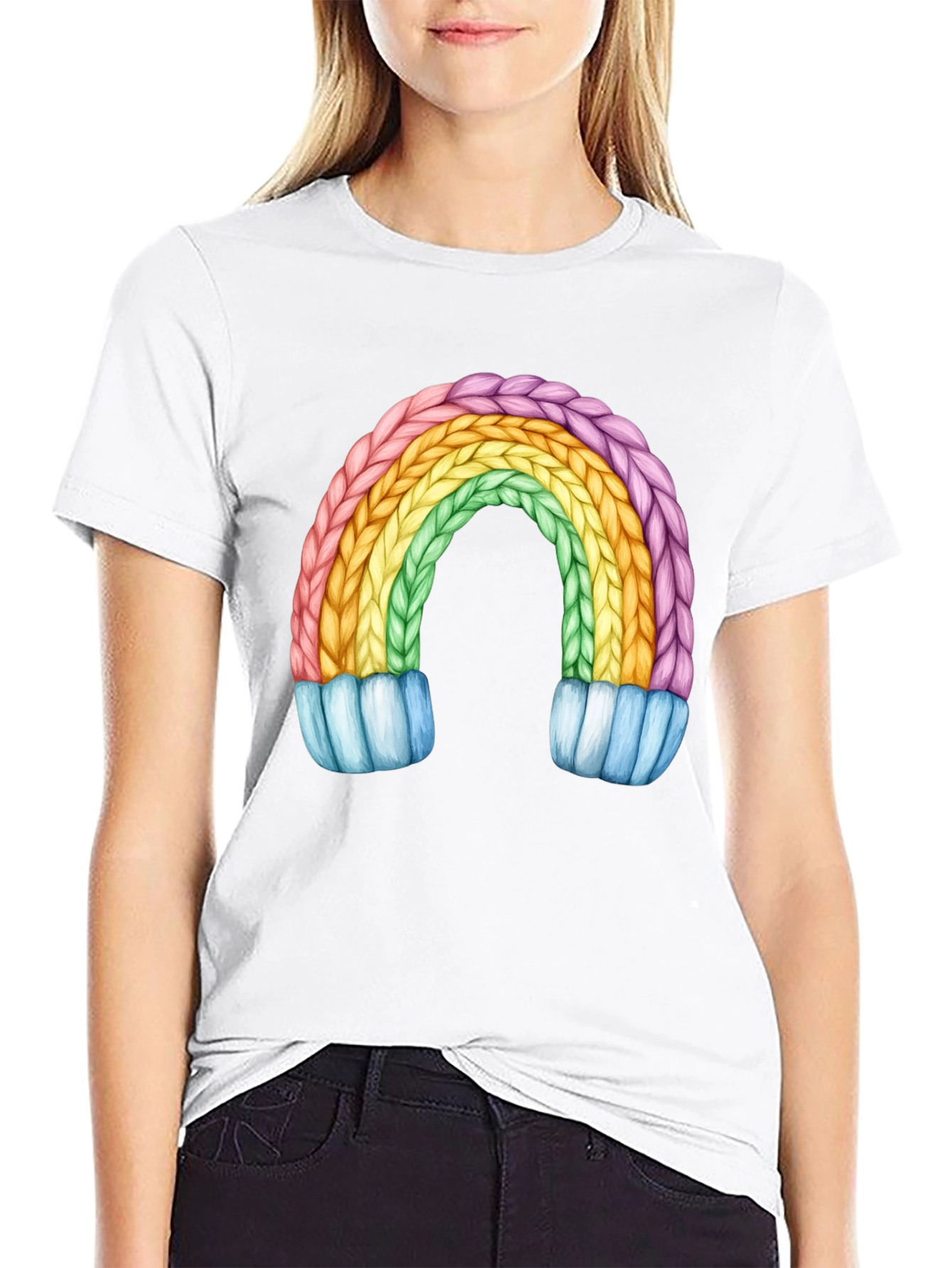 Black Rainbow Knit Design Black T-Shirt view 9