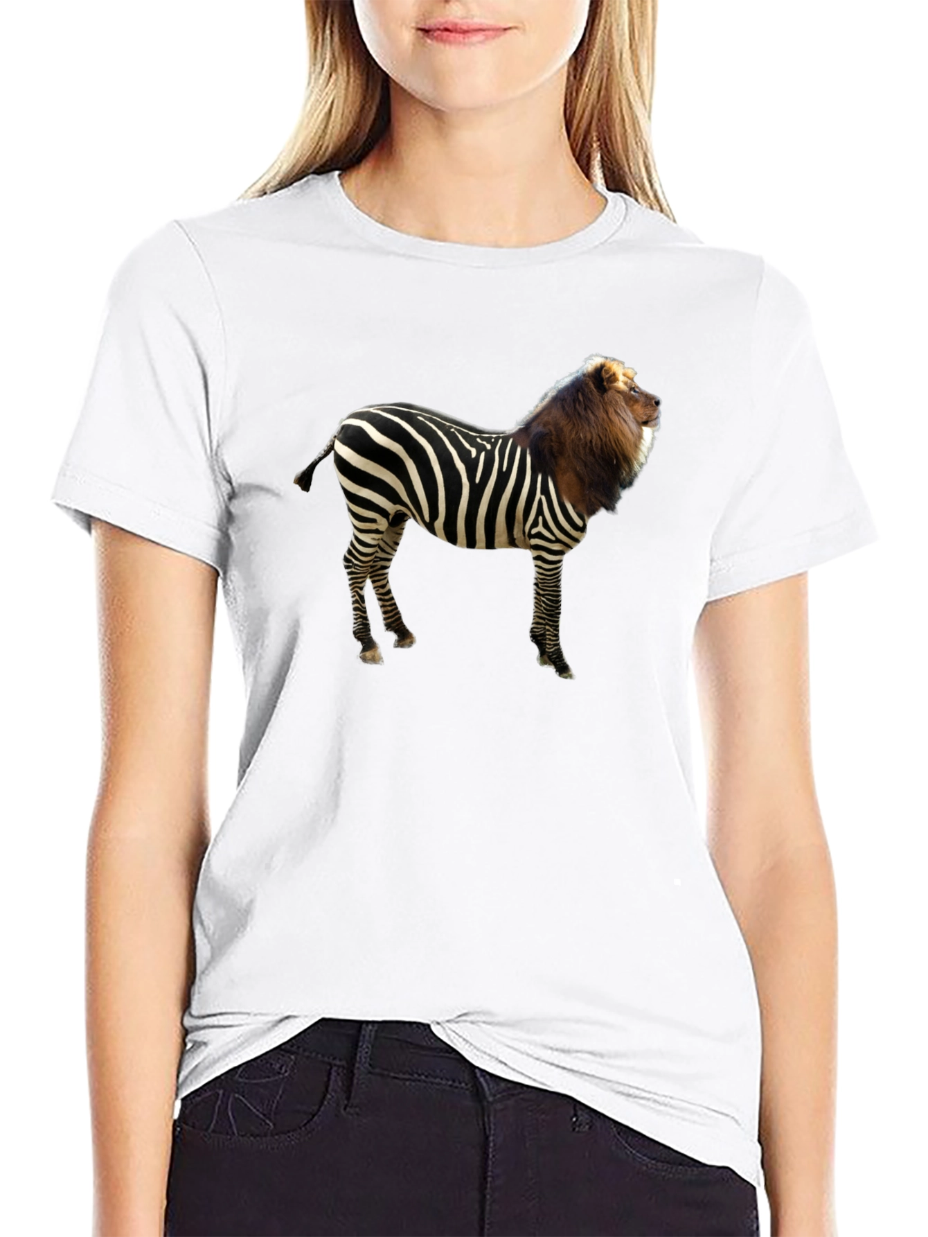 Black Zebra Lion Hybrid Graphic T-Shirt view 9