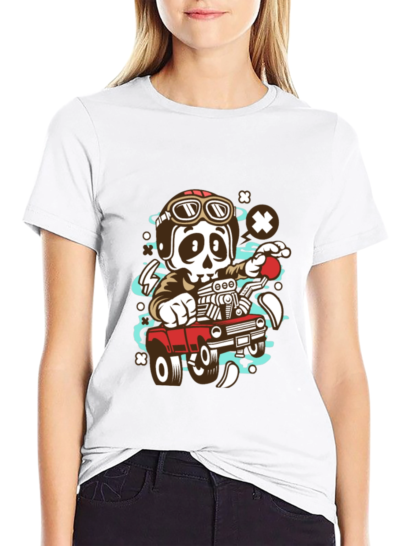 Black Cool Skeleton Driver Graphic T-Shirt view 9