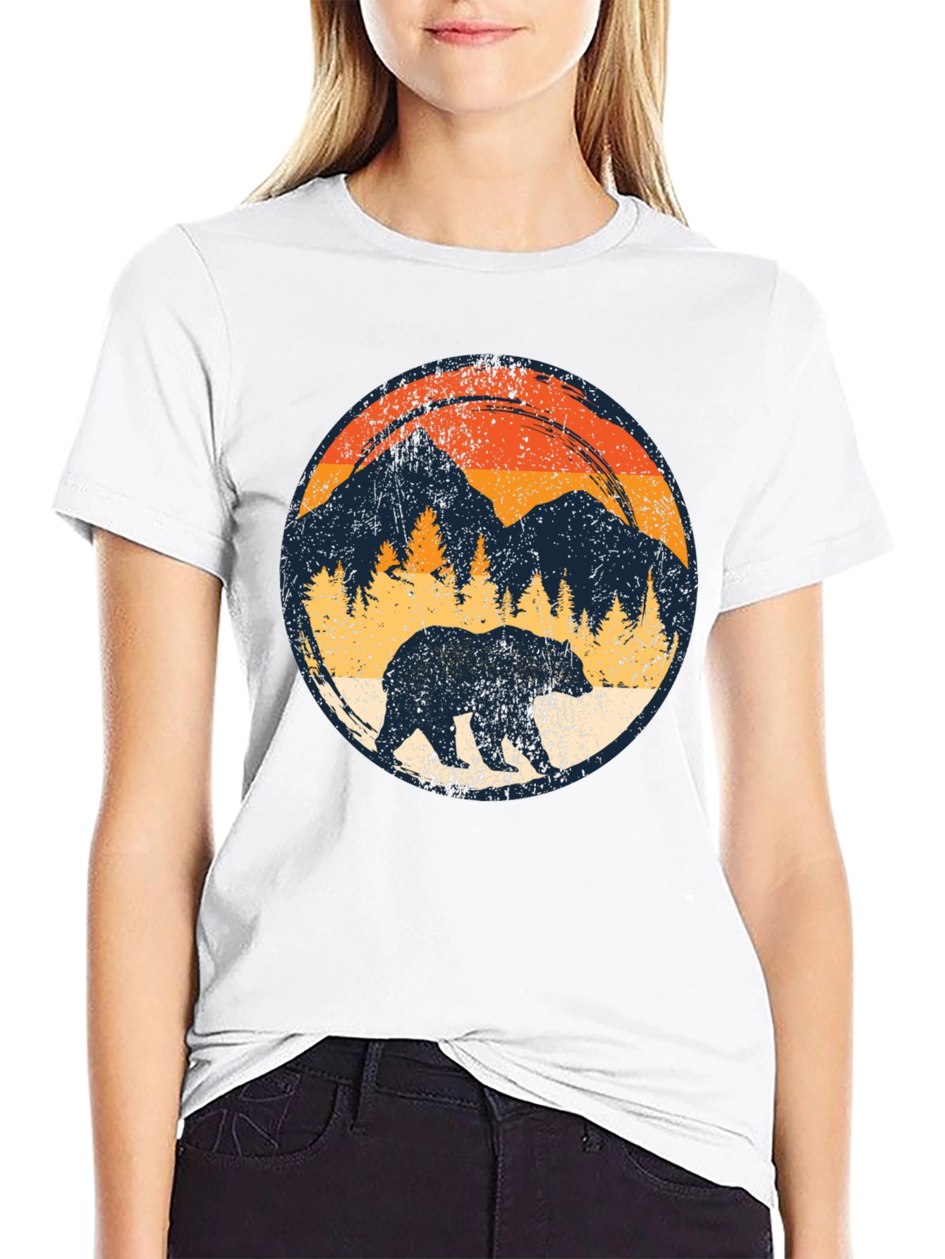 Black Retro Bear Mountain Black T-Shirt view 9