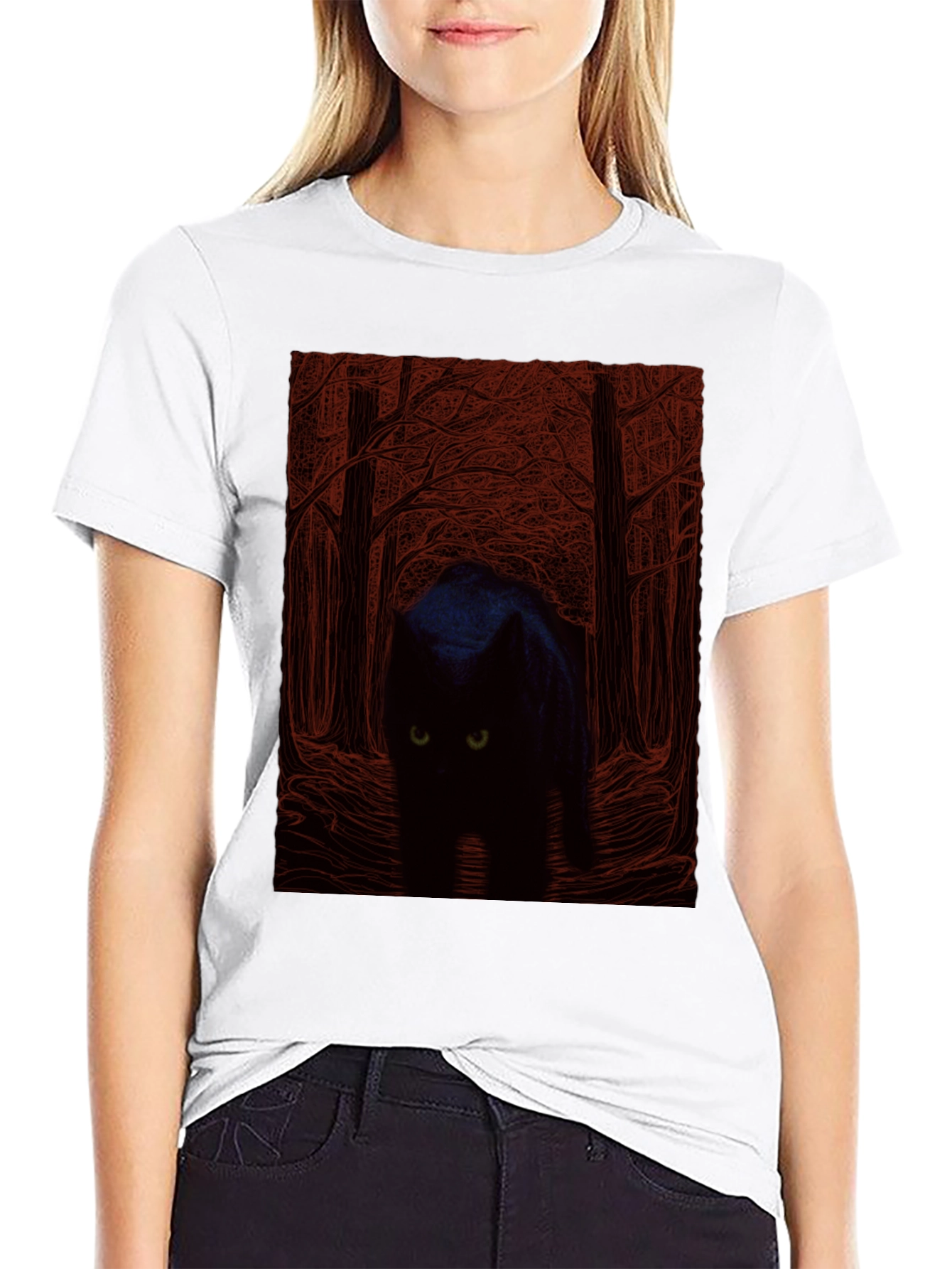 Black Black Cat Forest Graphic Tee - Men's Black T-Shirt view 9