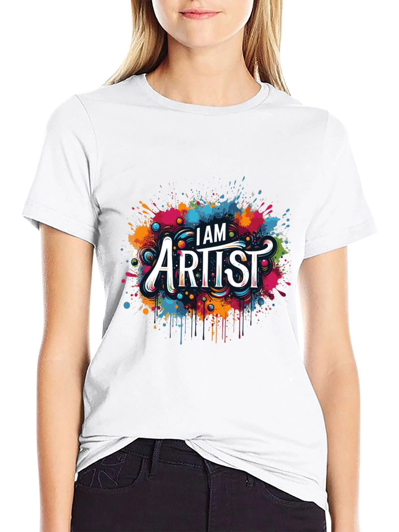 Black I AM Artist Tee: Creative Color Splash Graphic T-Shirt view 9