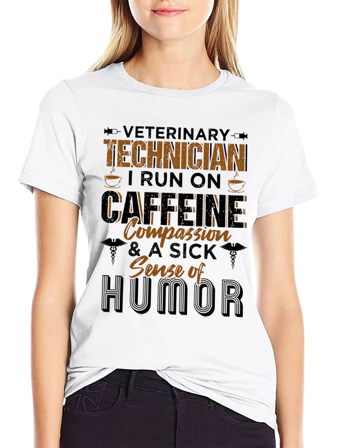 Black Veterinary Technician Caffeine & Humor T-Shirt view 9