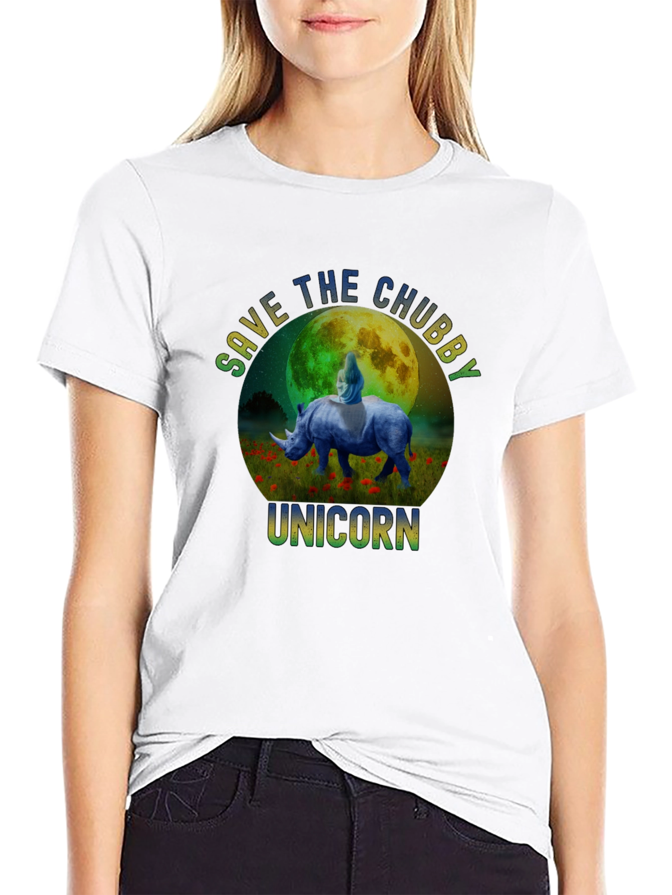 Black Save The Chubby Unicorn Graphic T-Shirt view 9