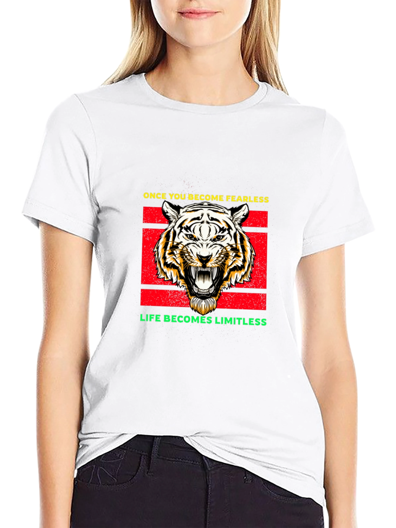 Black Fearless Tiger Graphic Tee - Black Cotton Blend view 9