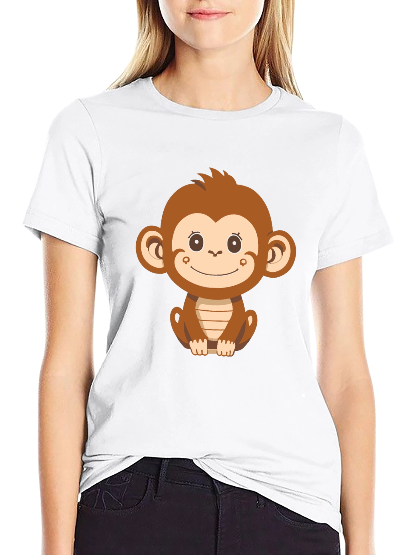 Cute Monkey Graphic T-Shirt - Black - 9