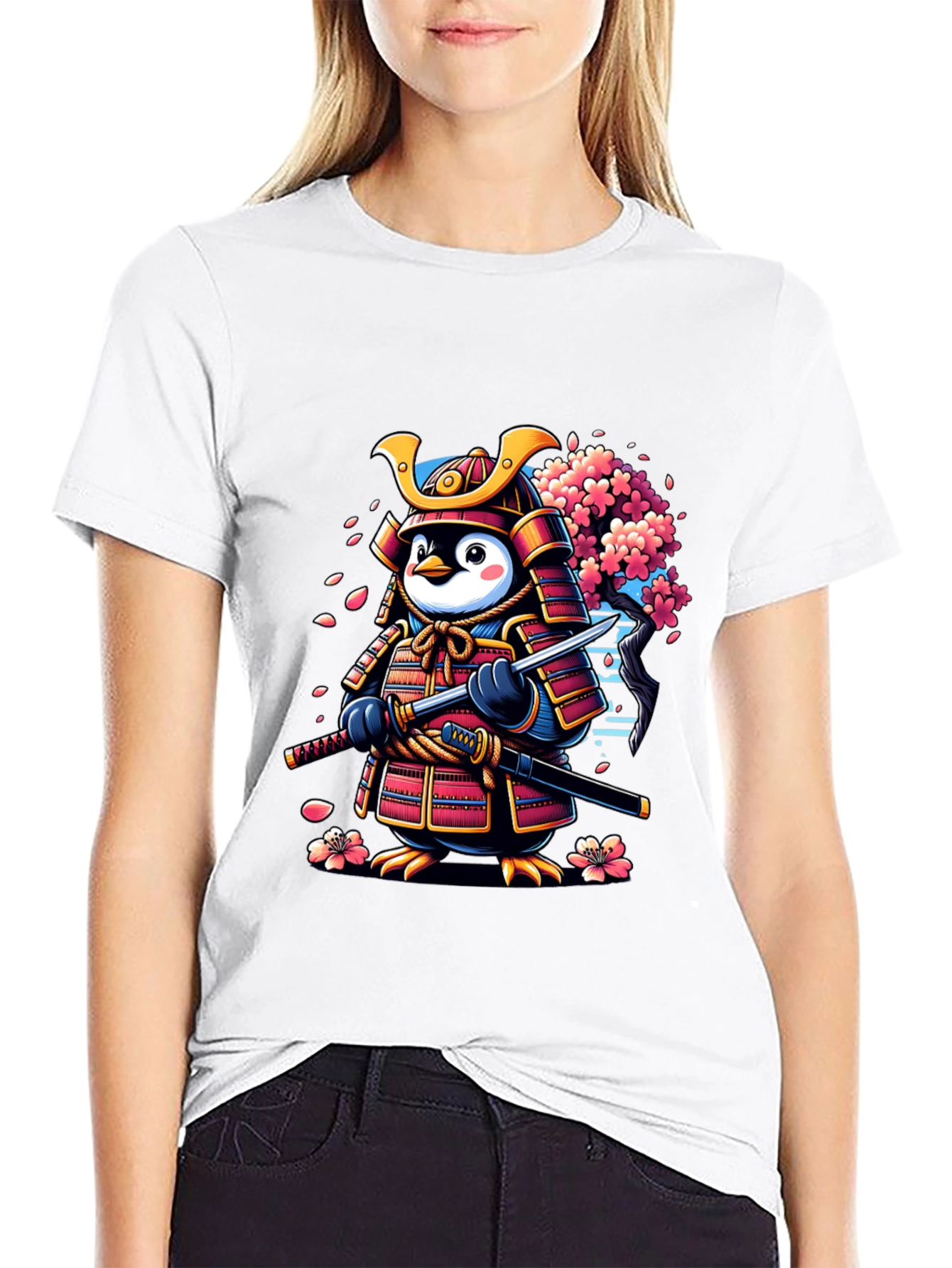 Black Samurai Penguin Graphic Tee - Unique Cartoon Style view 9