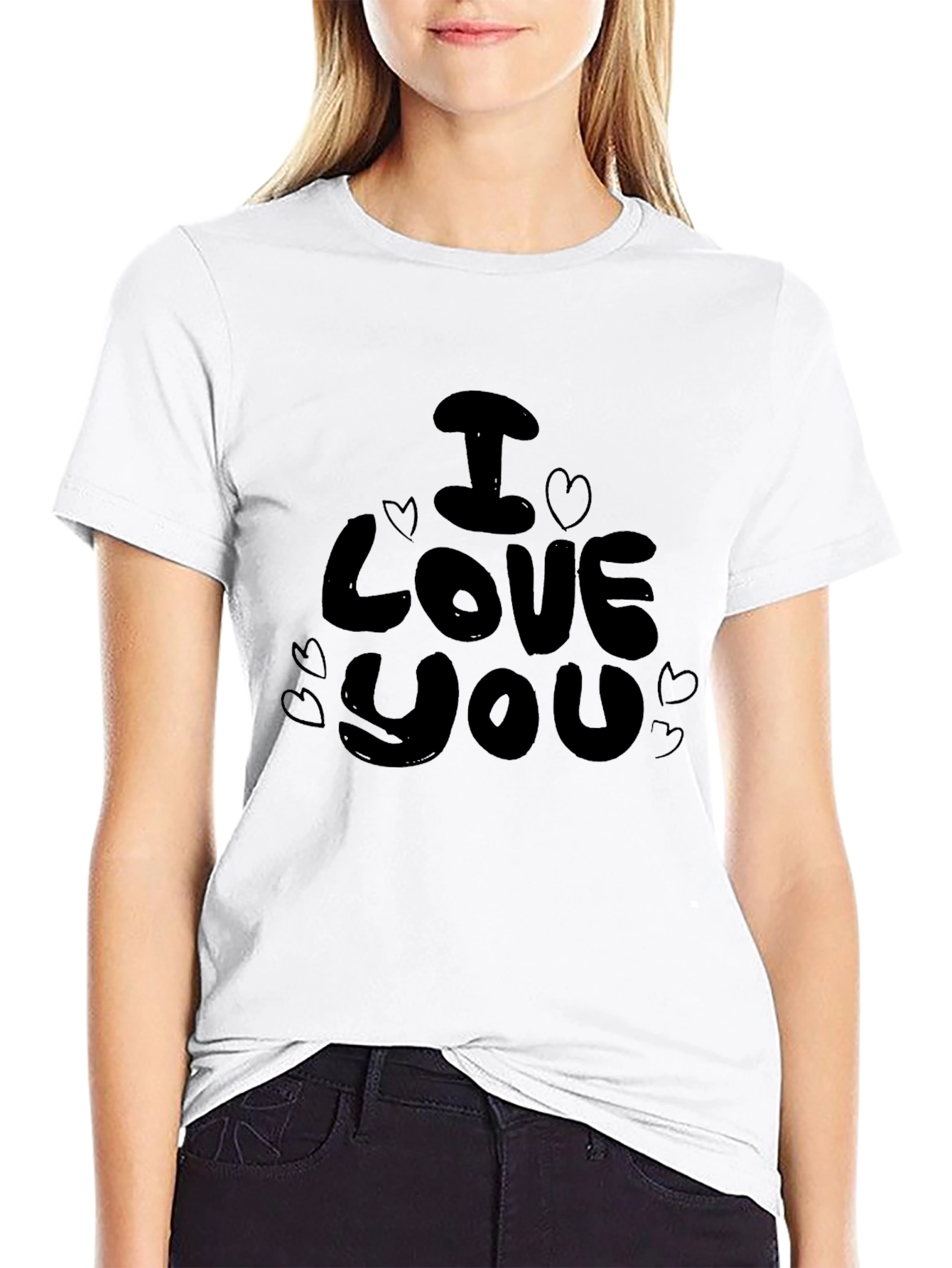 Black I Love You Graphic Black T-Shirt view 9