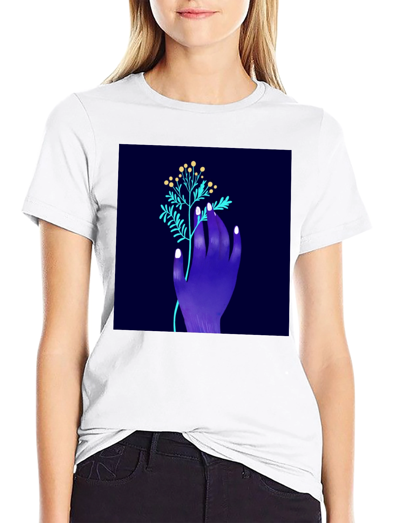 Black Botanical Hand Graphic Tee - Modern Art Shirt view 9