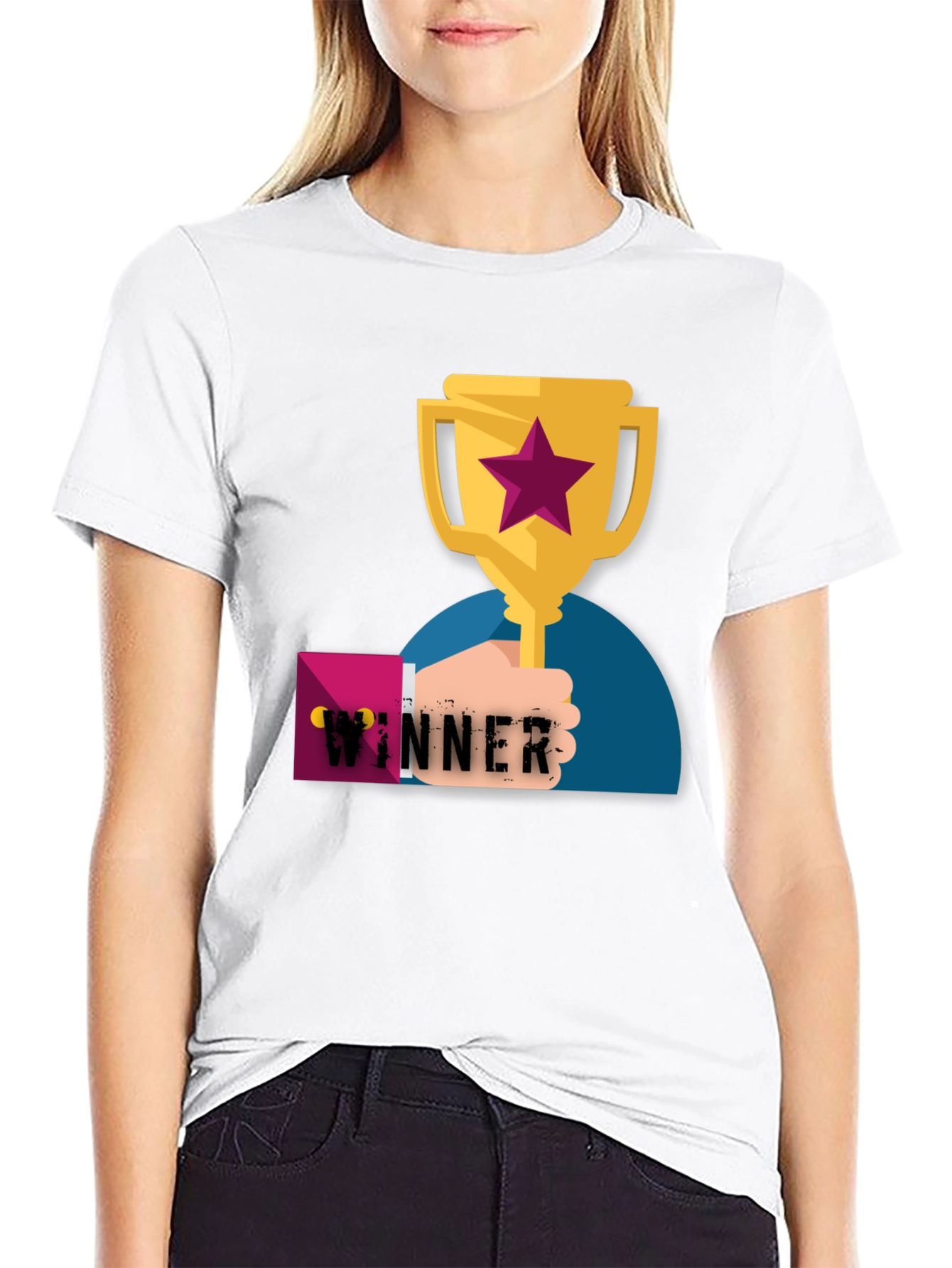 Black Winner Graphic Tee - Black Cotton T-Shirt view 9