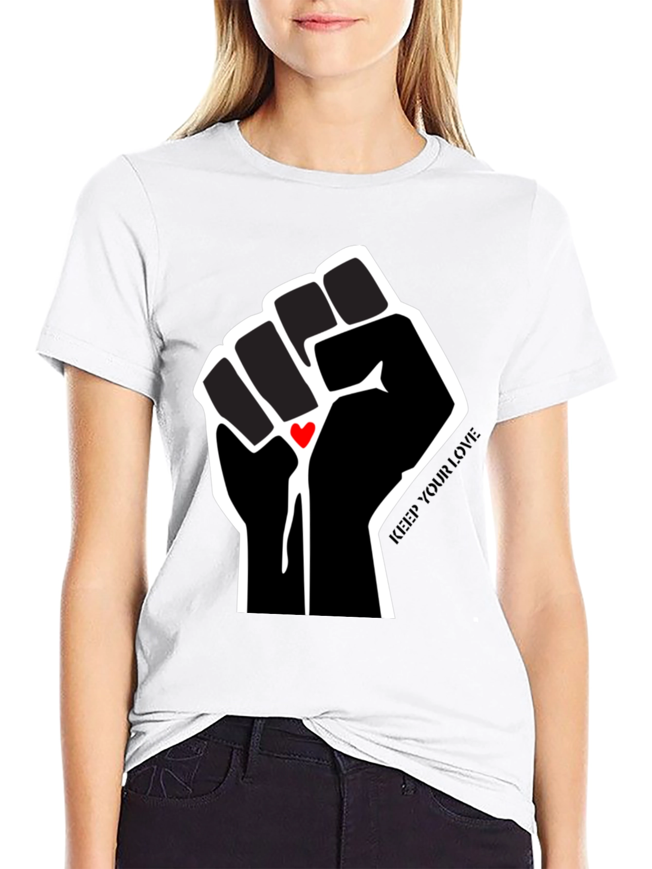 Black Keep Your Love Fist Graphic T-Shirt view 9