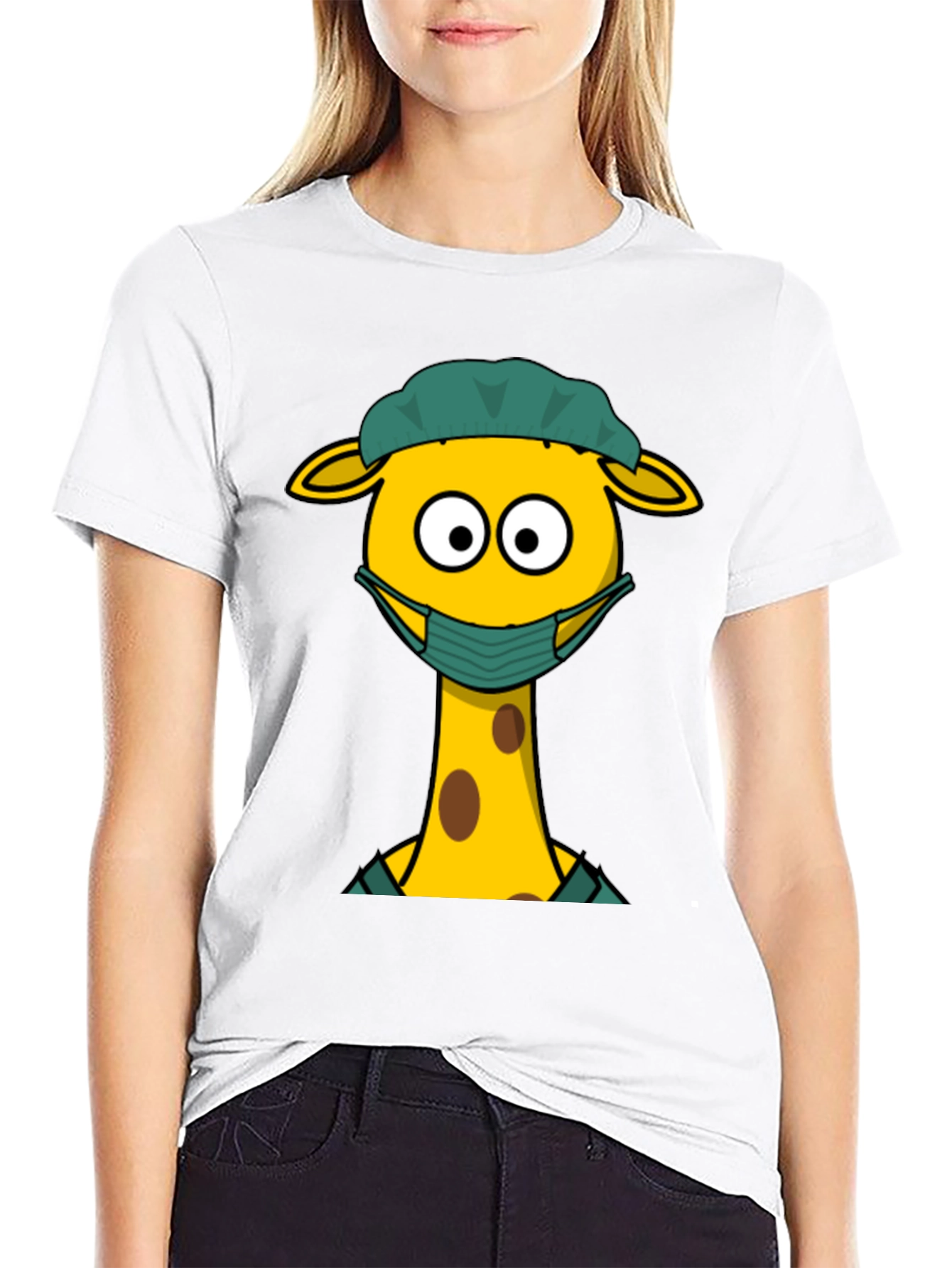 Black Giraffe Wearing Mask Graphic T-Shirt view 9