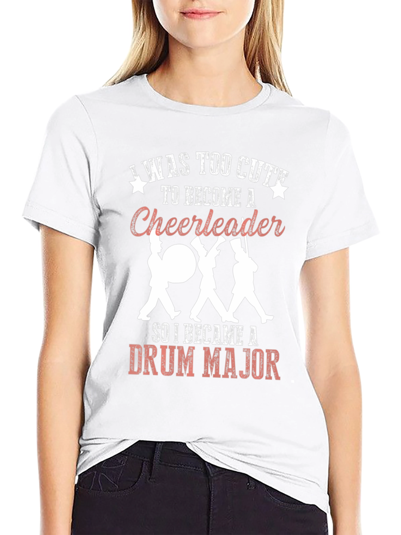 Black Funny Drum Major T-Shirt: Too Cute For Cheerleader view 9