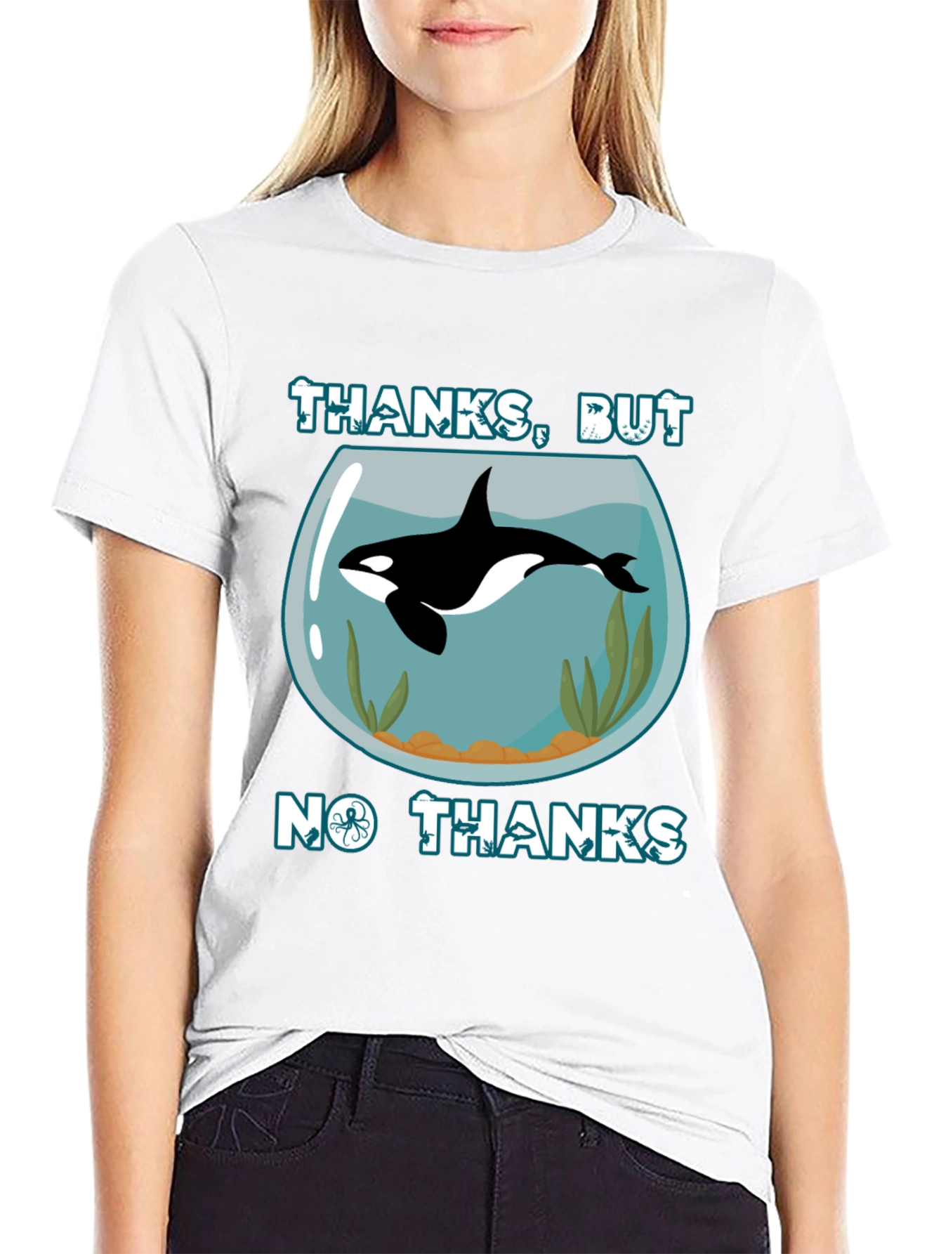 Black Humorous Orca Aquarium Graphic T-Shirt view 9