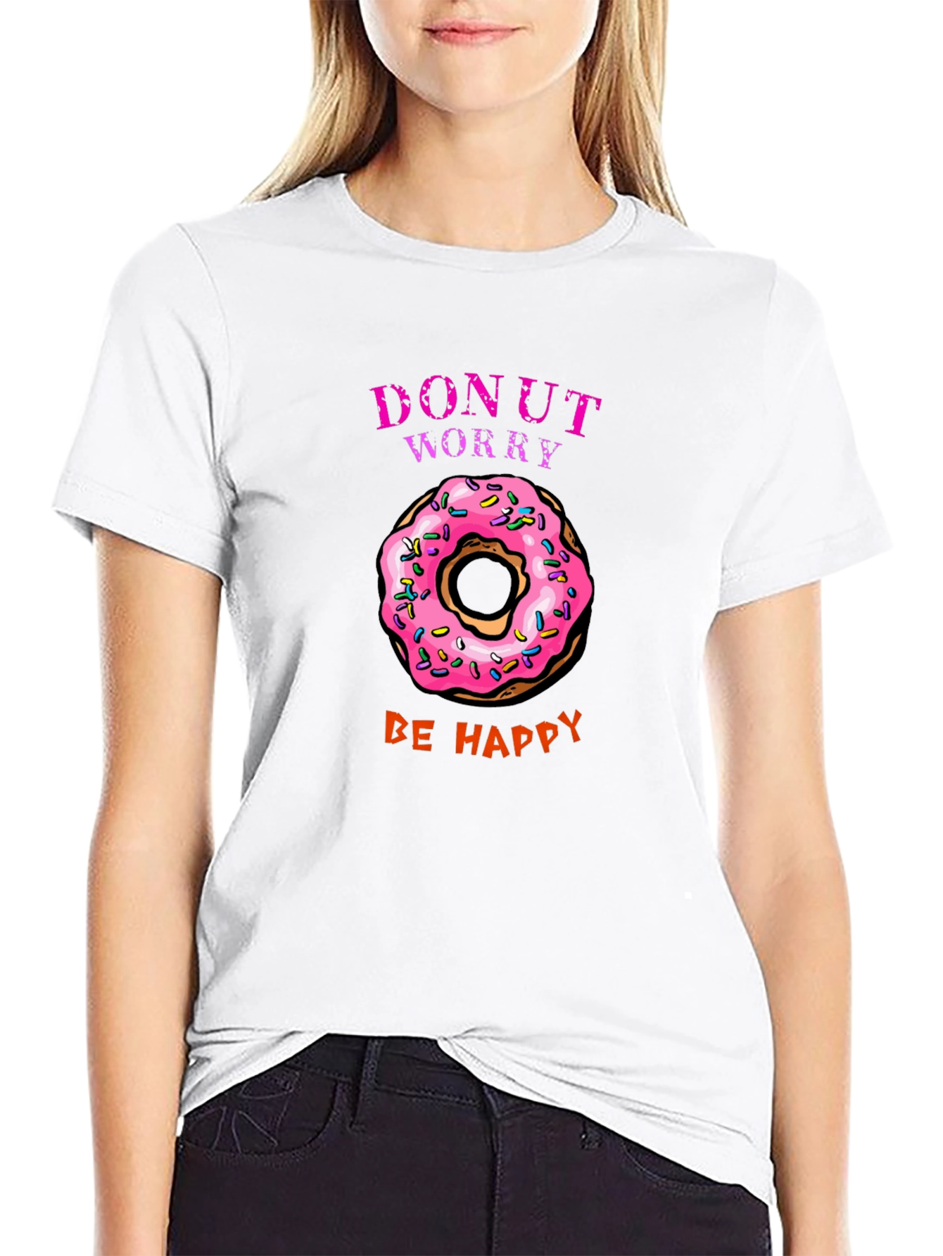 Black Donut Worry Be Happy Graphic Tee view 9