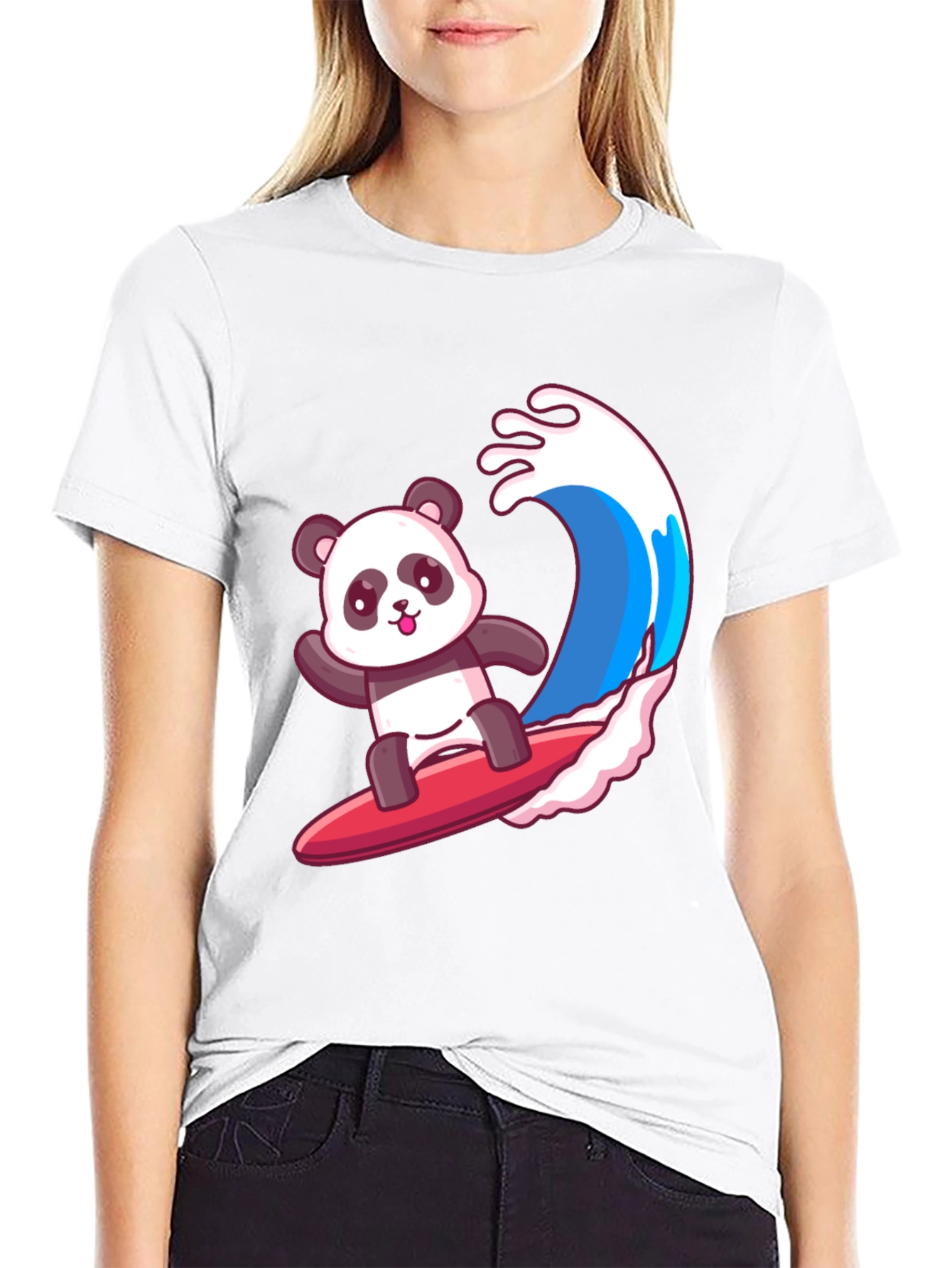 Black Surfing Panda Graphic Tee - Black Cotton Shirt view 9
