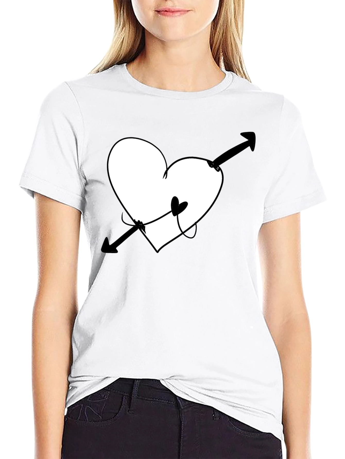 Black Heart Arrow Graphic Tee - Unisex Black T-Shirt view 9