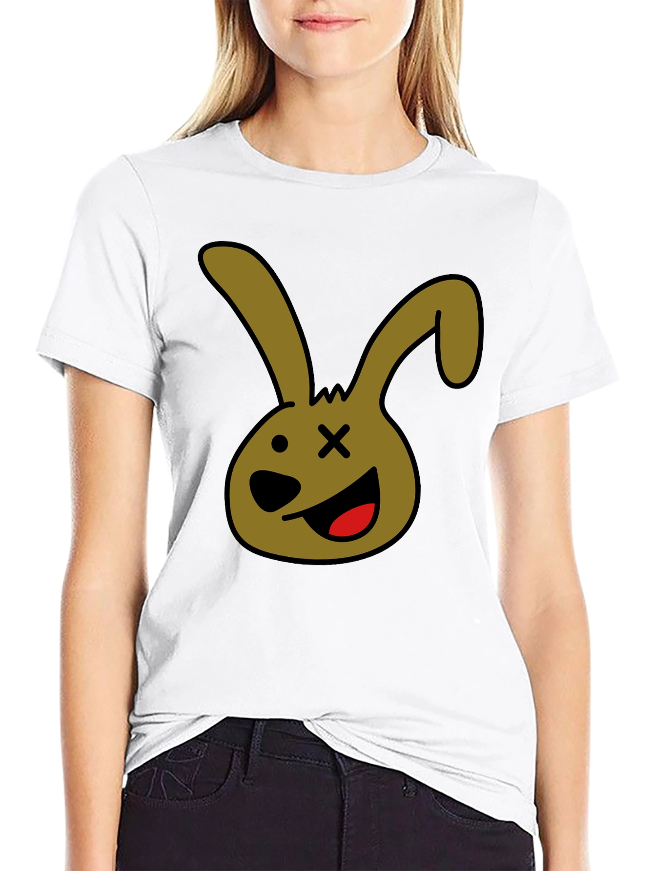 Black Cartoon Bunny Graphic Tee - Black Unisex T-Shirt view 9
