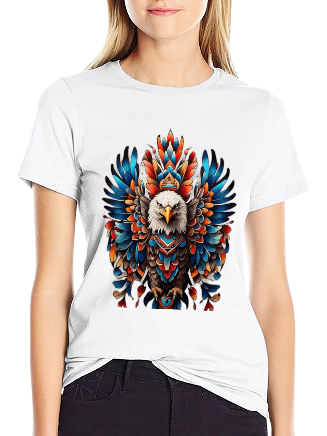 Black Eagle Feather Graphic Tee - Bold Tribal Design view 9