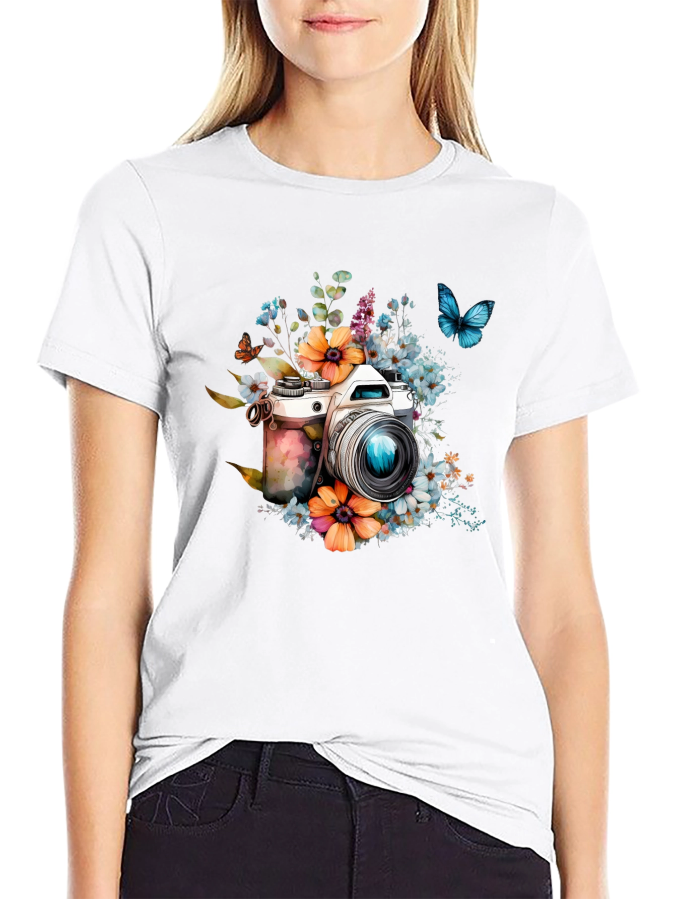 Floral Camera Black T-Shirt - 9