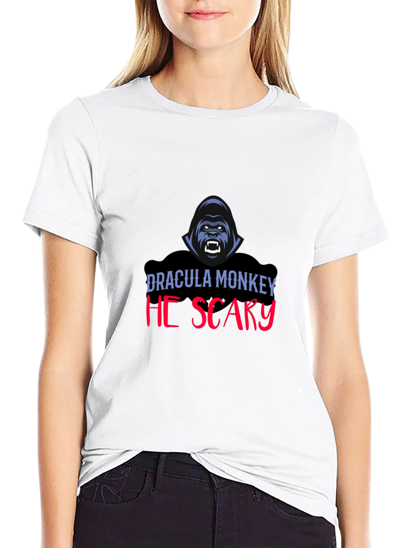 Black Dracula Monkey He Scary Graphic T-Shirt view 9