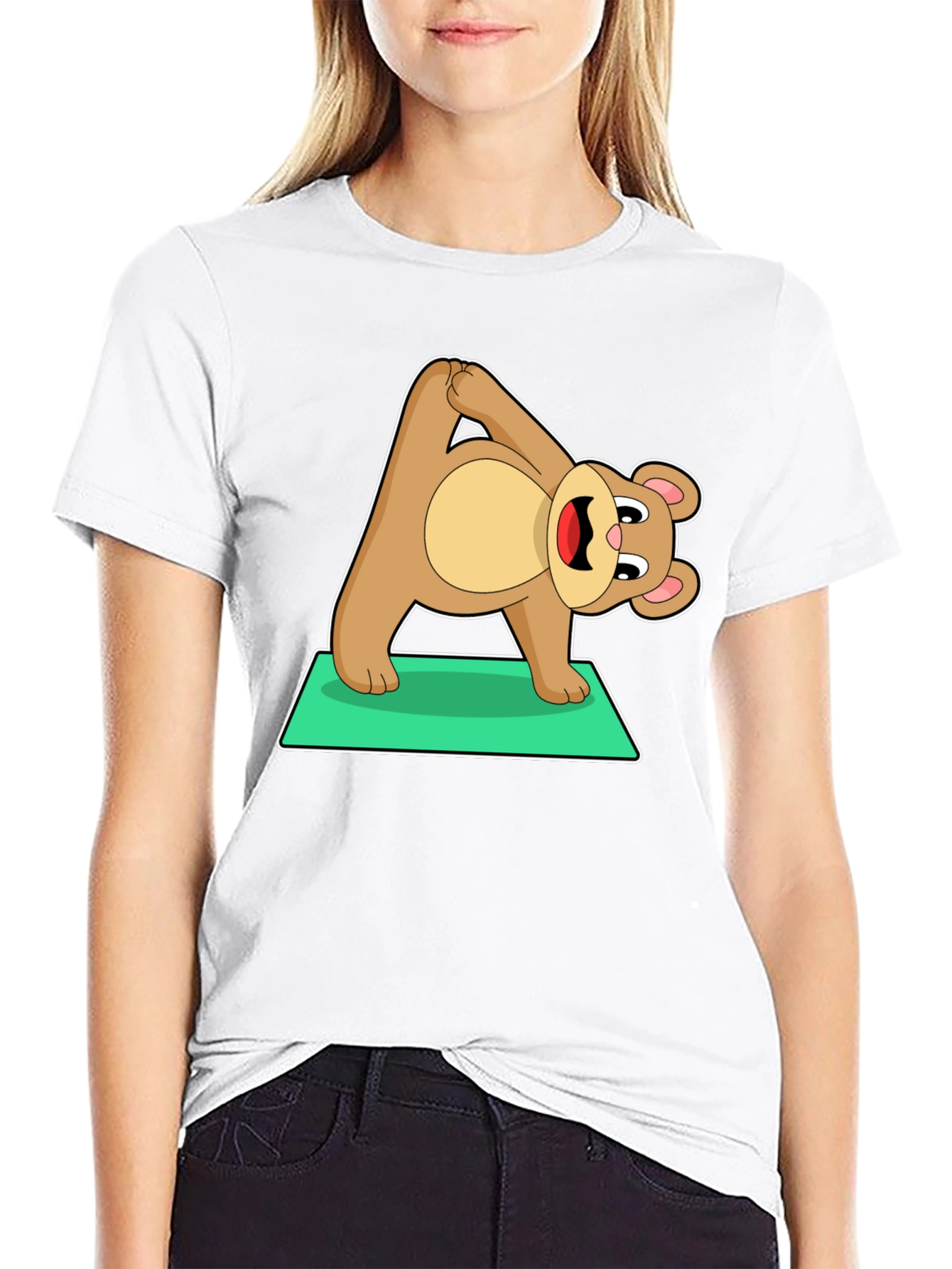 Black Yoga Bear Graphic Tee - Cute Exercise Cartoon Shirt view 9