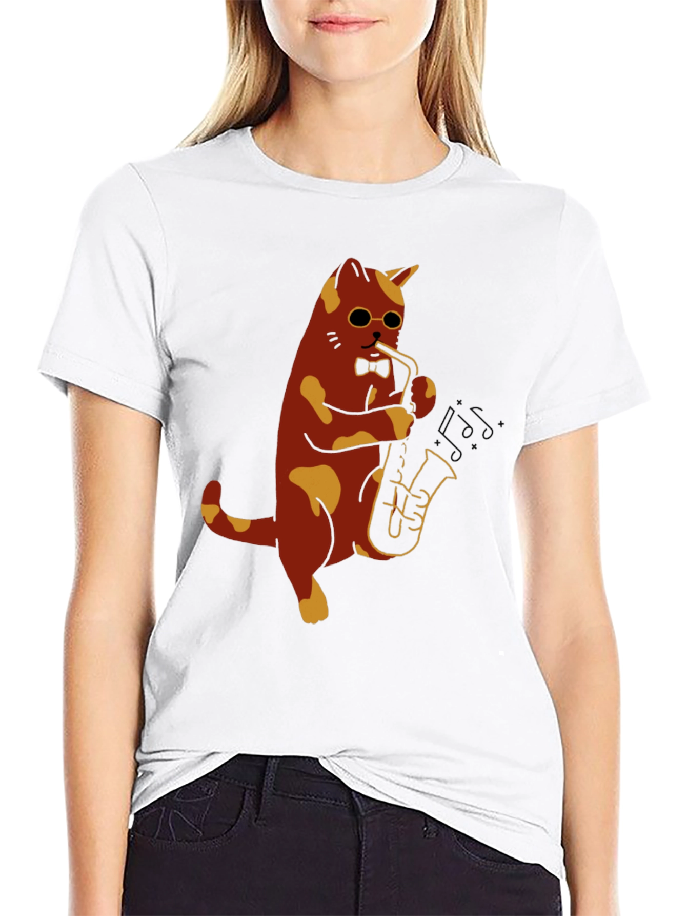 Black Cat Saxophone Player Graphic T-Shirt view 9