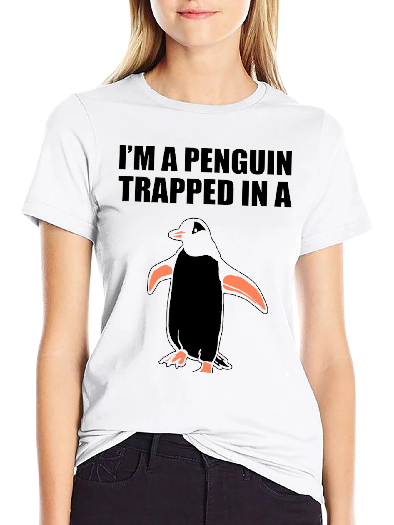 Black Penguin Trapped T-Shirt - Funny Graphic Tee view 9