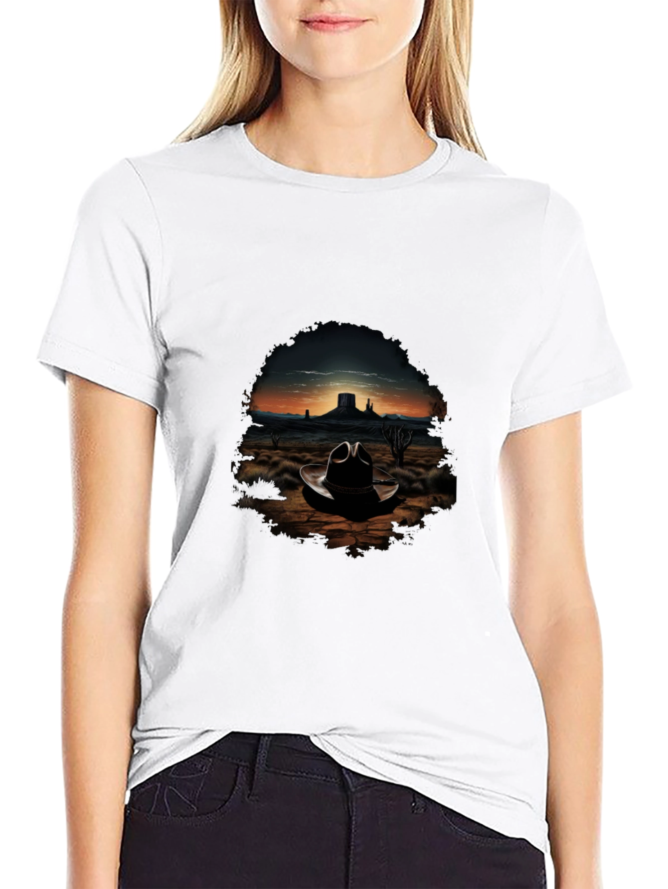 Black Desert Cowboy Hat T-Shirt - Western Graphic Tee view 9