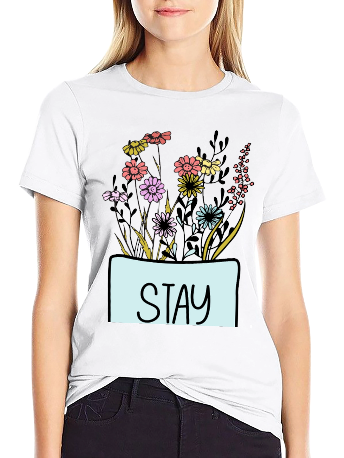 Black Stay Floral Graphic T-Shirt - Unisex Casual Tee view 9