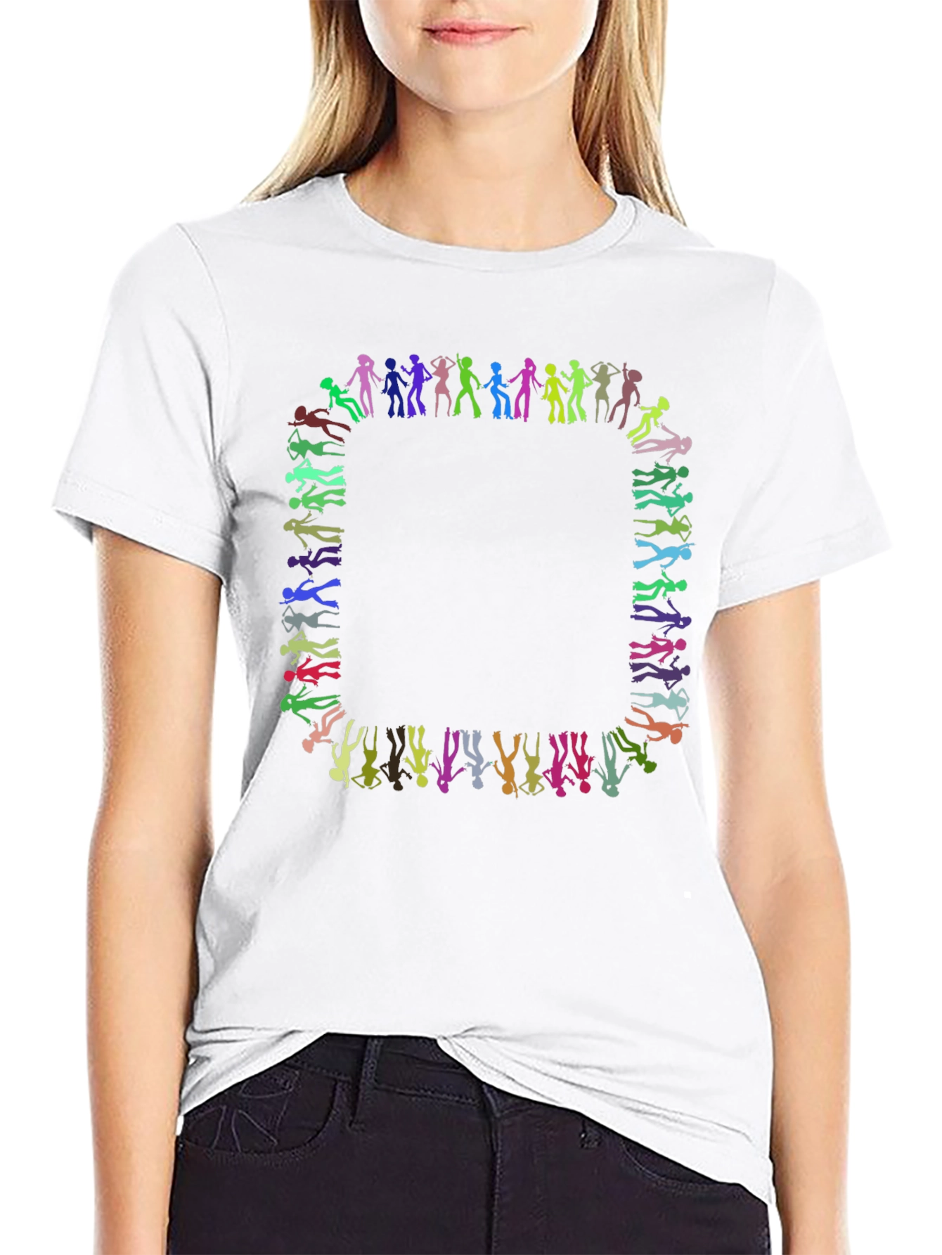 Black Colorful Silhouette People Pattern Black T-Shirt view 9