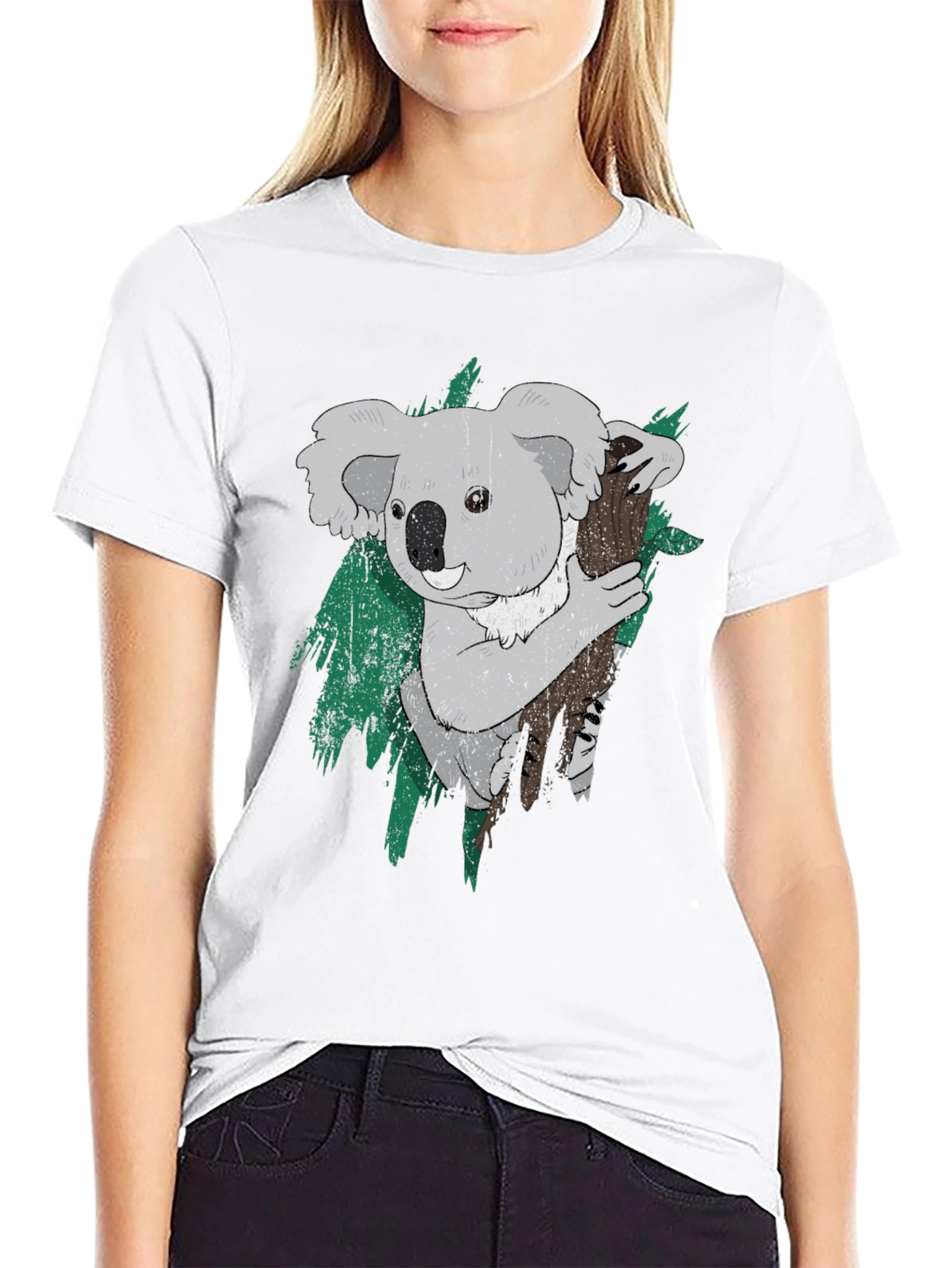 Black Koala Bear Graphic Print Black T-Shirt view 9