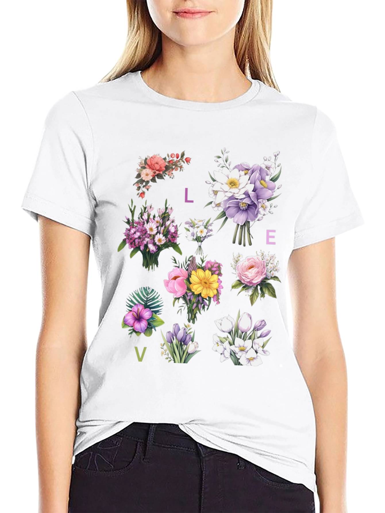 Black Floral LOVE T-Shirt - Botanical Graphic Tee view 9