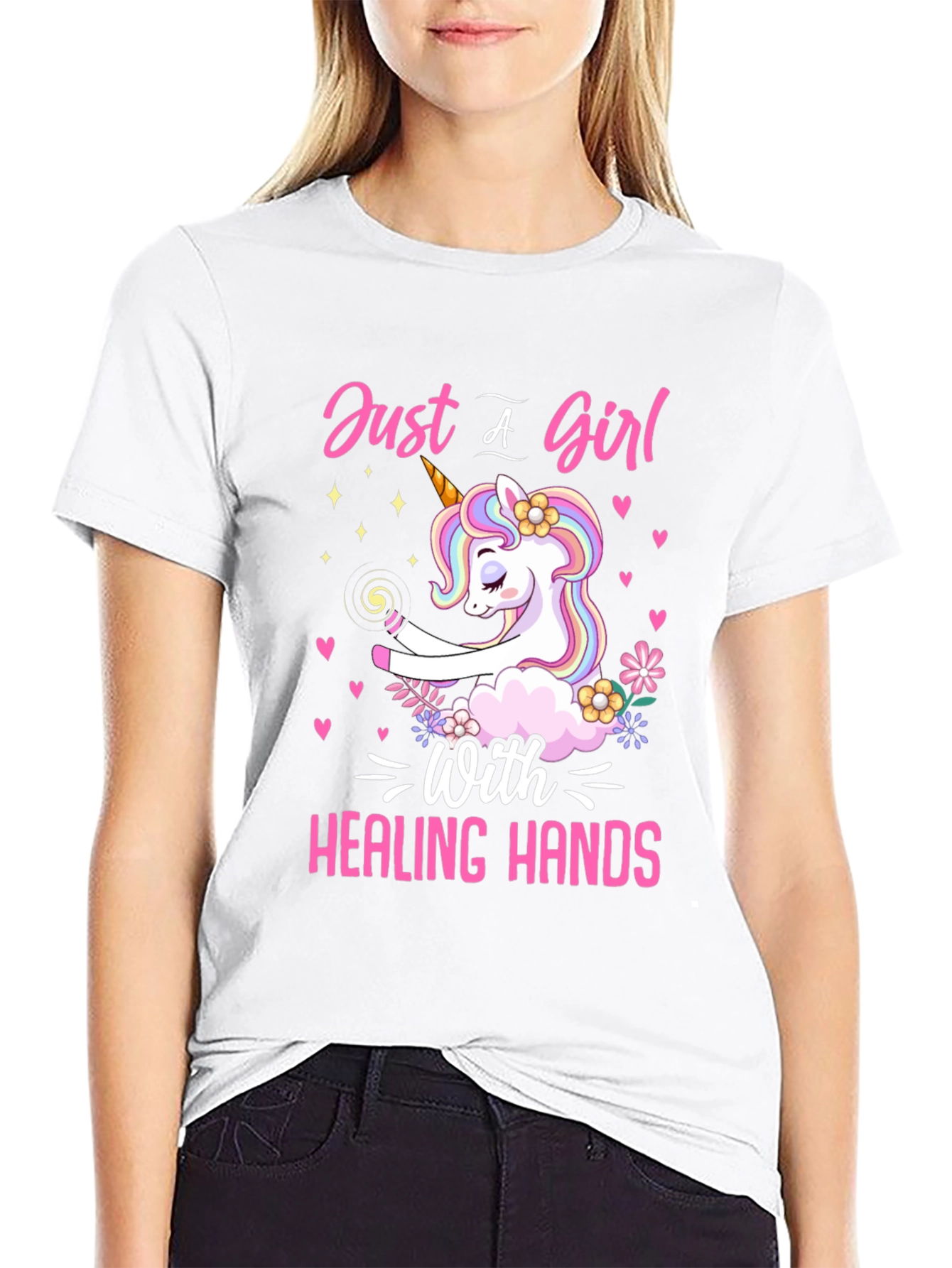 Black Unicorn Healing Hands Graphic T-Shirt view 9