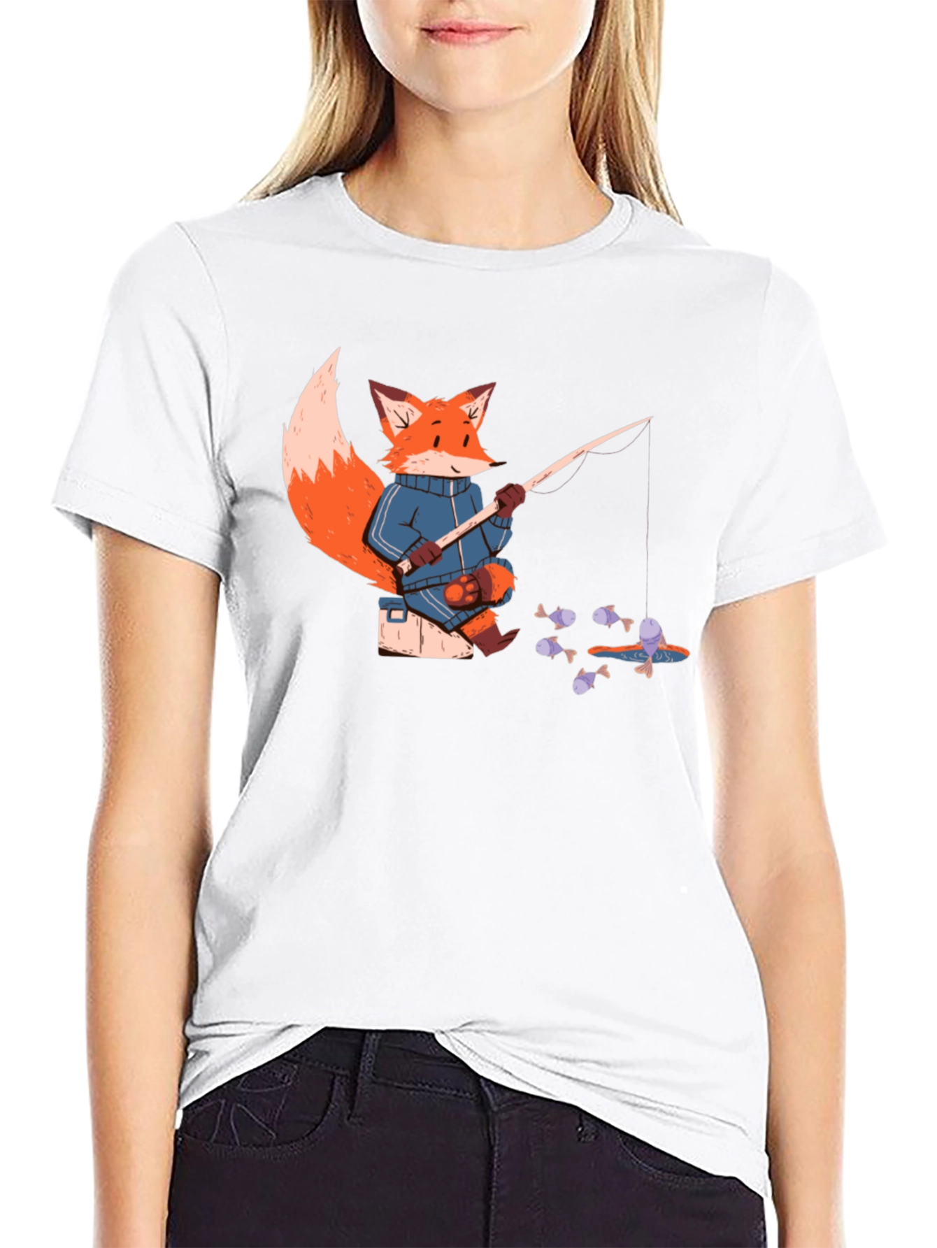 Black Fox Fishing T-Shirt - Cartoon Angler Tee view 9