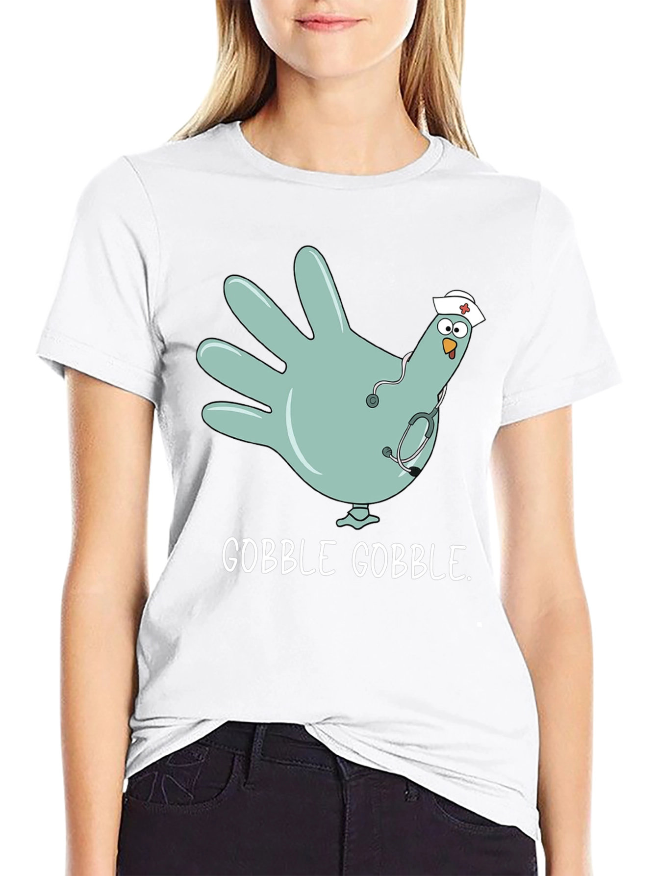 Black Gobble Gobble Nurse Turkey Hand T-Shirt view 9