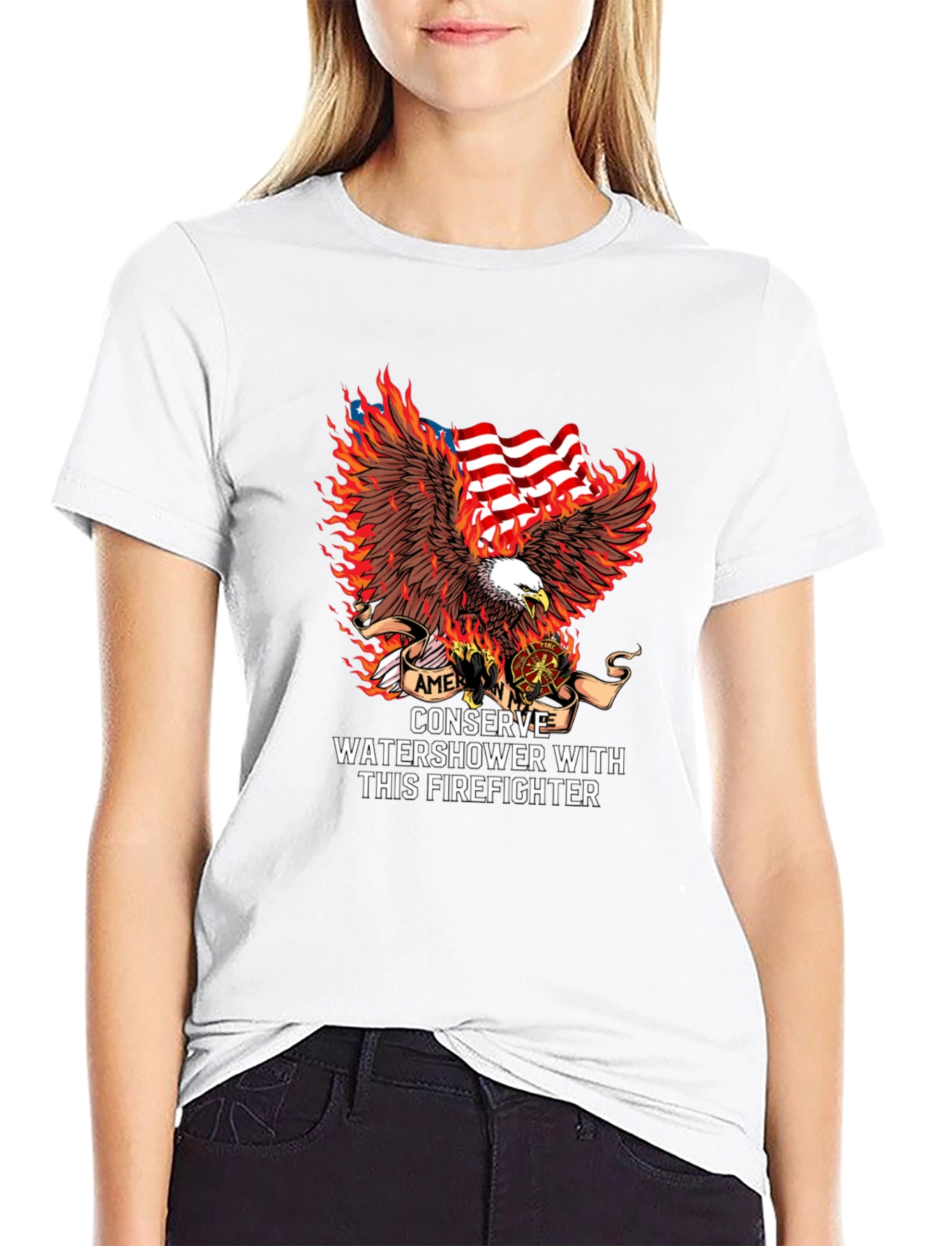 Black American Firefighter Eagle Graphic Tee view 9