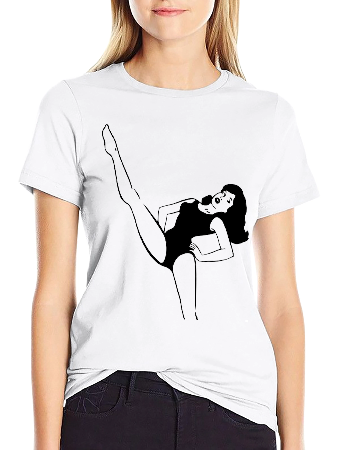 Black Retro Cartoon Woman Tee - Black view 9