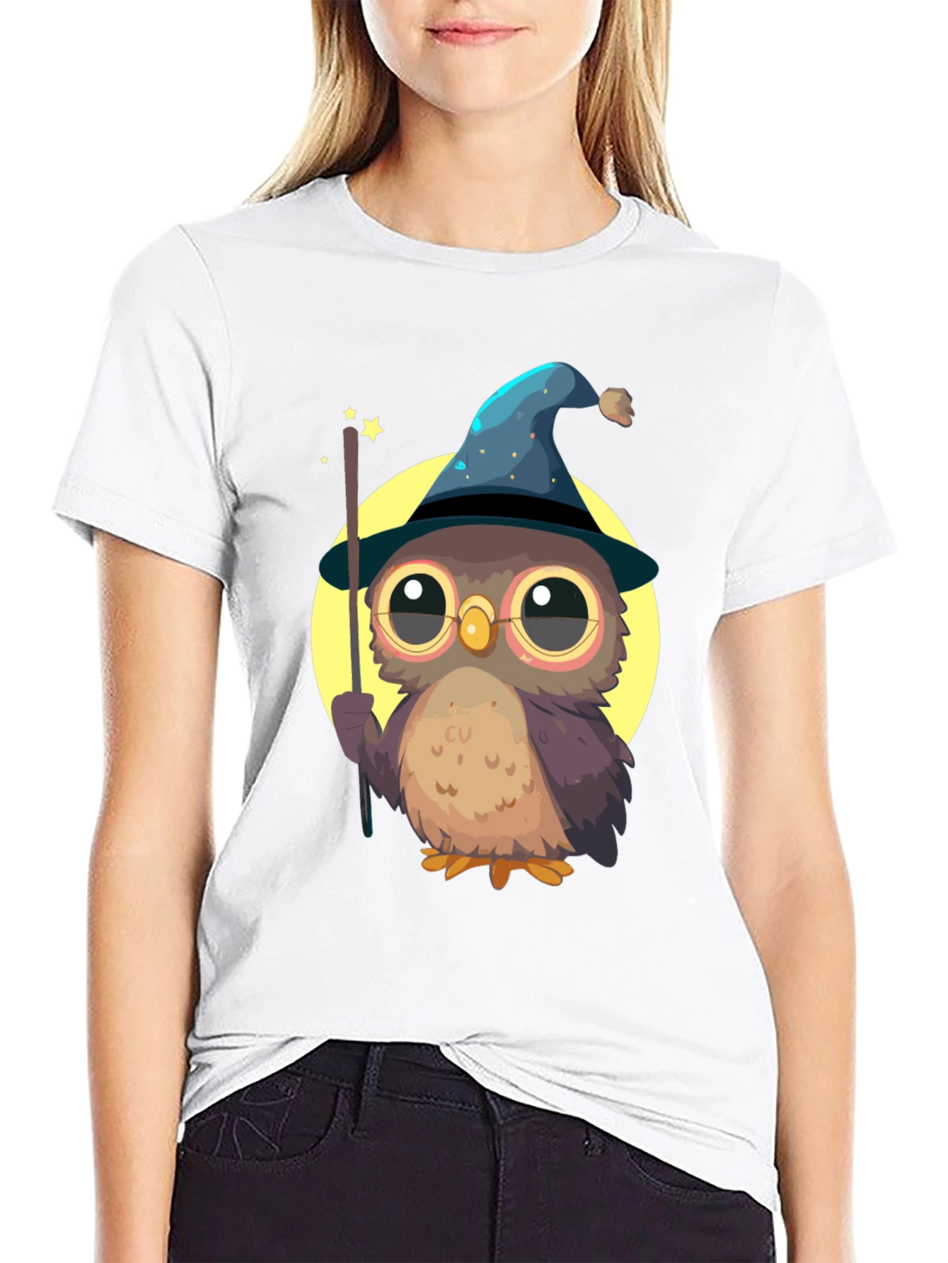 Black Wizard Owl T-Shirt - Cute & Quirky Tee for Magic Lovers view 9