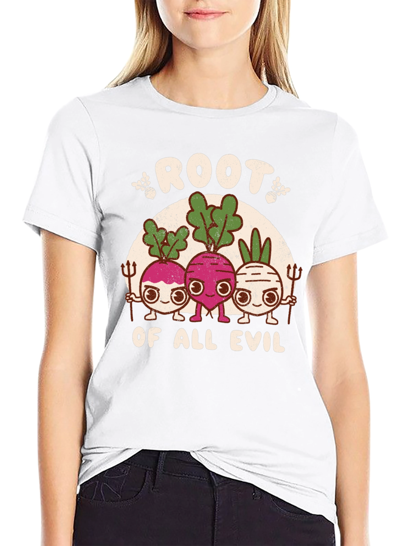 Black Root of All Evil Graphic T-Shirt - Funny Vegetable Tee view 9