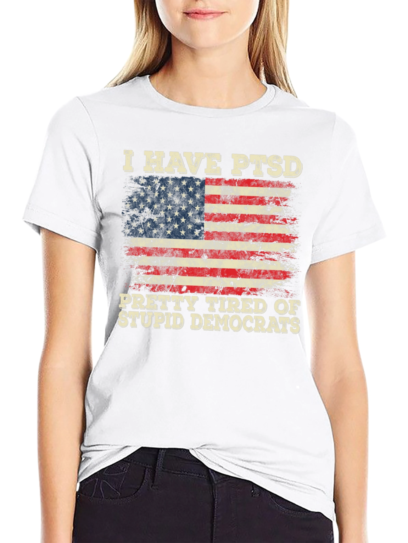 Black I Have PTSD, Tired of Democrats T-Shirt view 9