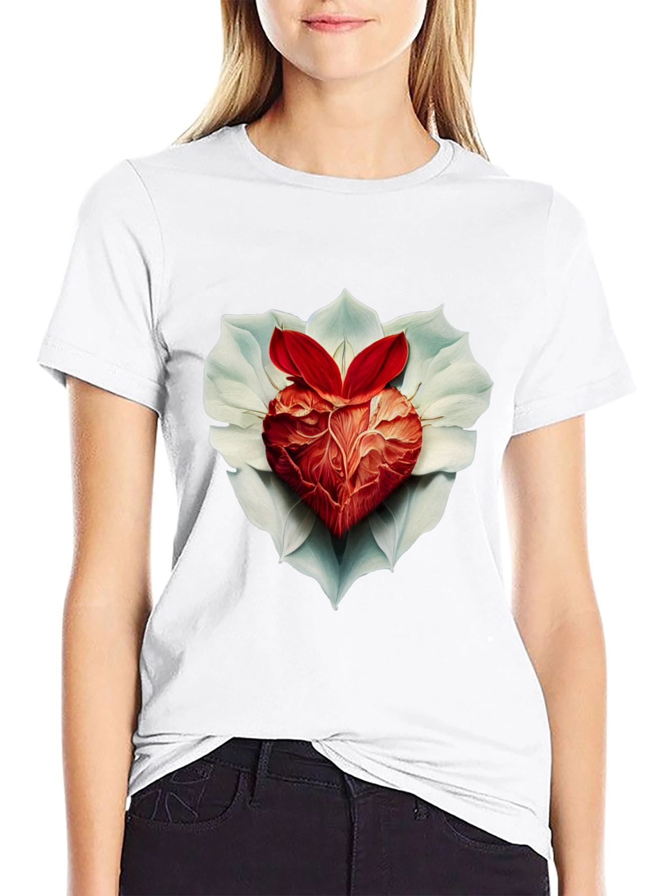 Black Anatomical Heart & Flower T-Shirt view 9