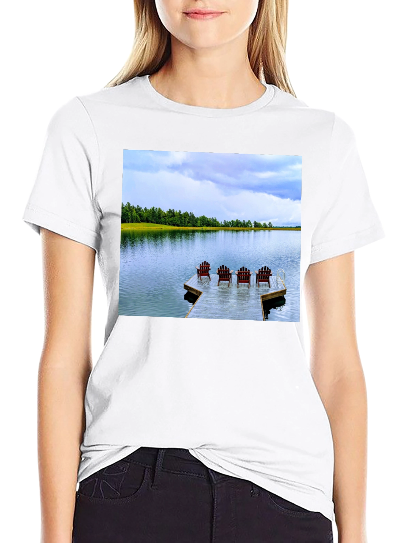 Black Lake View T-Shirt: Relax on the Dock view 9
